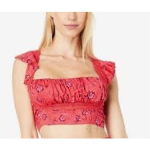 Free People Red Floral Cropped Cami Tank 6 - Picture 2 of 7